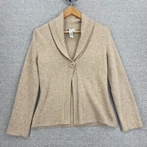 Carole Little Sweater Cardigan Womens Medium Cream Tan Angora Wool Long Sleeve